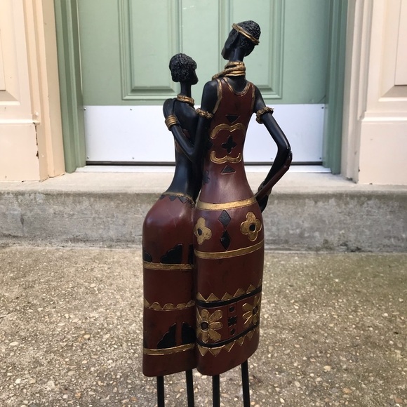 African Couple Statue - Metal Legs, Bodies made from Wood - 18.5 inches Tall - Picture 2 of 8